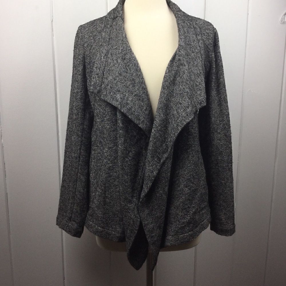 ‎Eileen Fisher Black White Waterfall Cardigan S